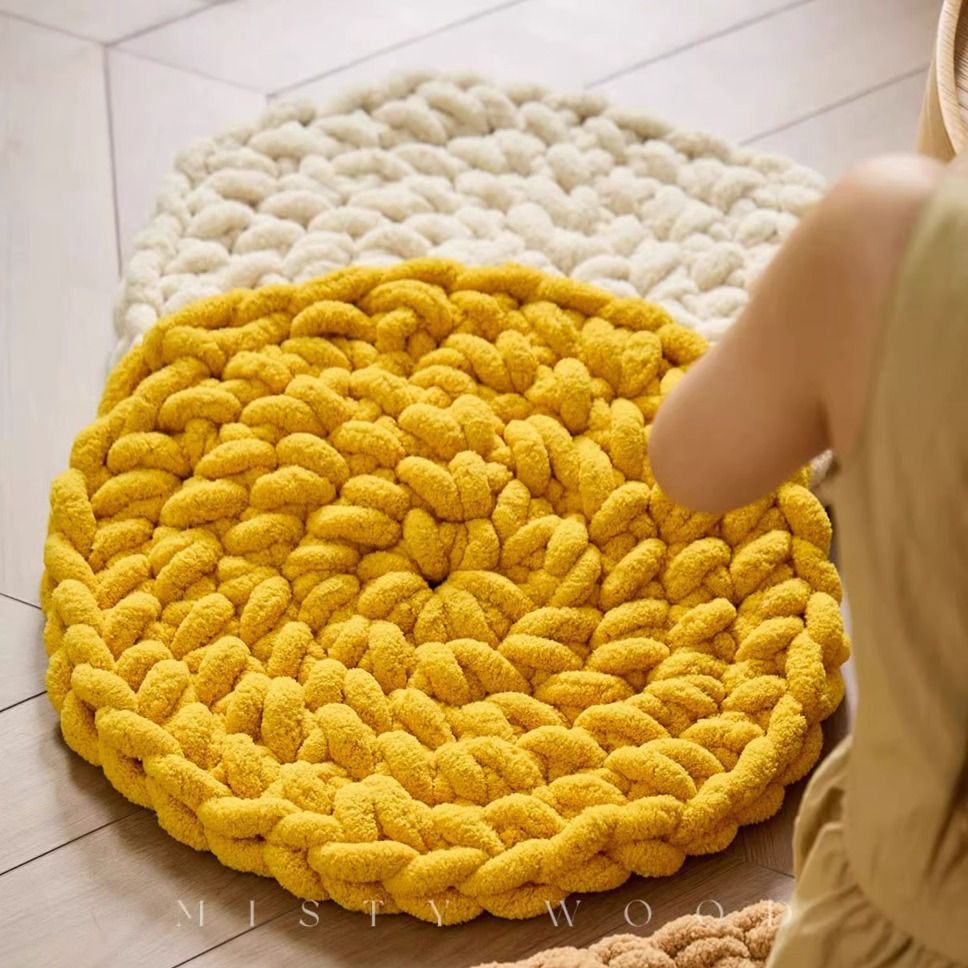 Dual-Use Chunky Knit Round Cushion | Pet Bed + Human Floor Pillow | Boho Cozy Decor for Living Room