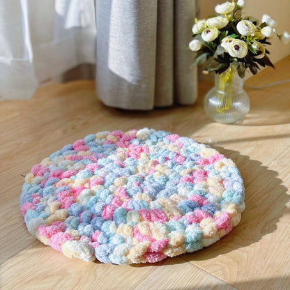 Dual-Use Fluffy Pet & Human Round Cushion | Soft Chenille Floor Mat for Dogs/Cats & Living Room (Non-Slip, Washable, Multi-Color)
