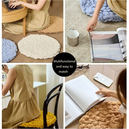 Dual-Use Chunky Knit Round Cushion | Pet Bed + Human Floor Pillow | Boho Cozy Decor for Living Room