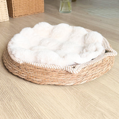 Luxury-style cat house plush round climbing bed sleeping pod, warm mat for cats and dogs, dog floor mat, dog bed pad