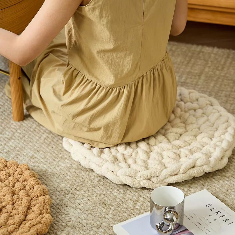 Dual-Use Chunky Knit Round Cushion | Pet Bed + Human Floor Pillow | Boho Cozy Decor for Living Room