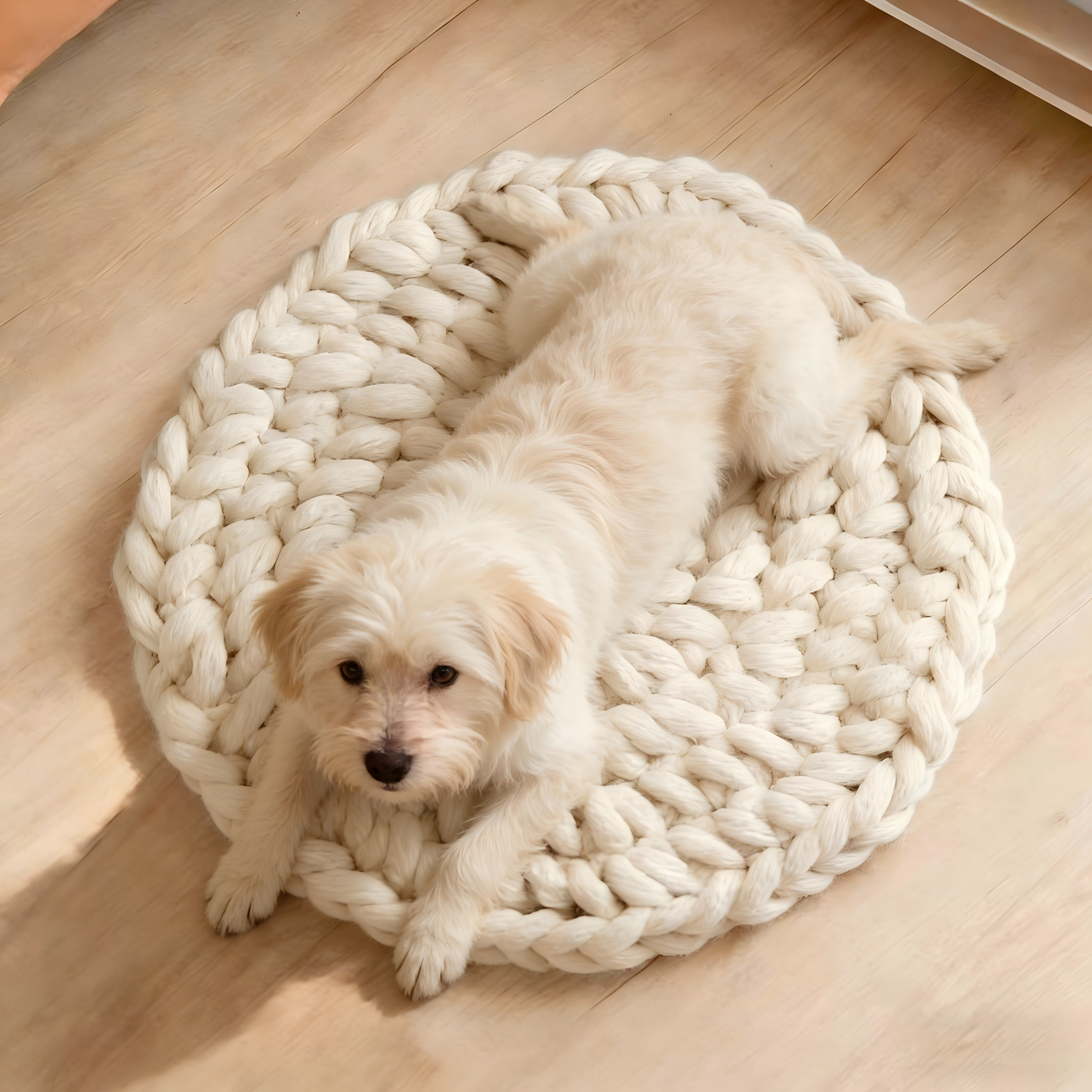 Dual-Use Chunky Knit Round Cushion | Pet Bed + Human Floor Pillow | Boho Cozy Decor for Living Room
