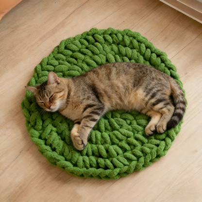 Dual-Use Chunky Knit Round Cushion | Pet Bed + Human Floor Pillow | Boho Cozy Decor for Living Room