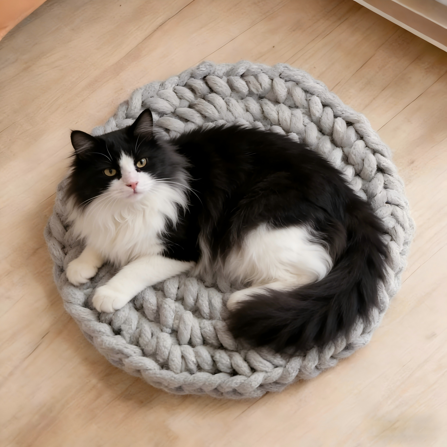 Dual-Use Chunky Knit Round Cushion | Pet Bed + Human Floor Pillow | Boho Cozy Decor for Living Room