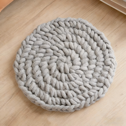 Dual-Use Chunky Knit Round Cushion | Pet Bed + Human Floor Pillow | Boho Cozy Decor for Living Room