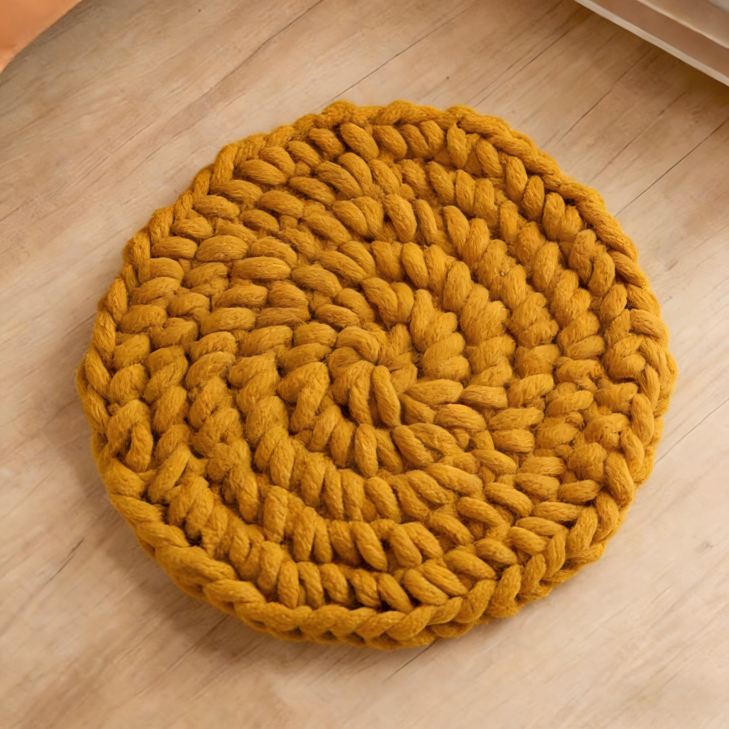 Dual-Use Chunky Knit Round Cushion | Pet Bed + Human Floor Pillow | Boho Cozy Decor for Living Room