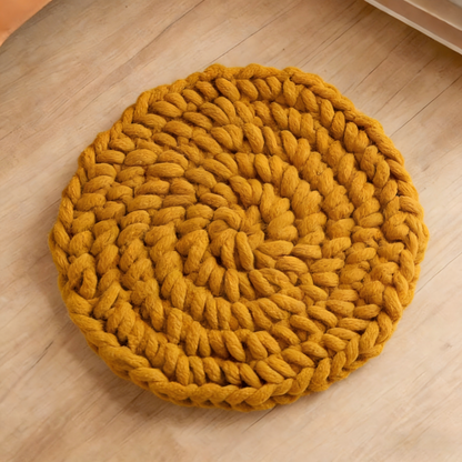 Dual-Use Chunky Knit Round Cushion | Pet Bed + Human Floor Pillow | Boho Cozy Decor for Living Room