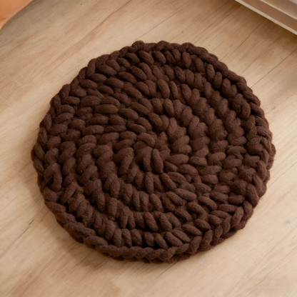 Dual-Use Chunky Knit Round Cushion | Pet Bed + Human Floor Pillow | Boho Cozy Decor for Living Room