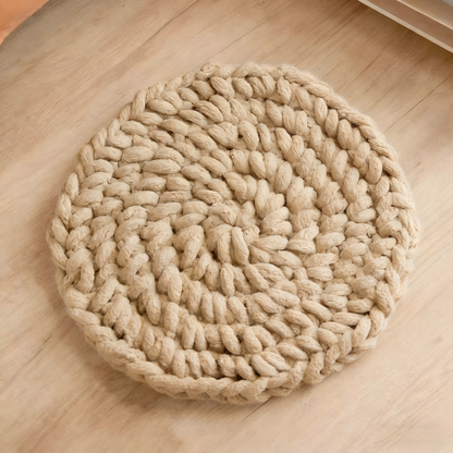 Dual-Use Chunky Knit Round Cushion | Pet Bed + Human Floor Pillow | Boho Cozy Decor for Living Room