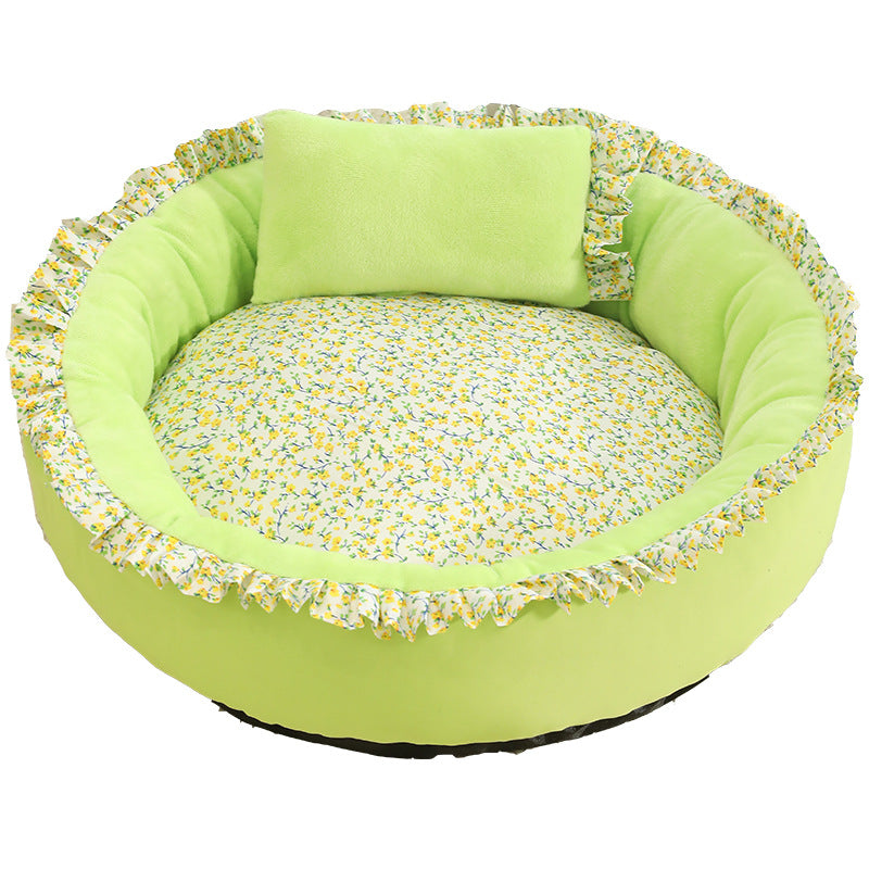 Best-Selling Soft Pet Bed | Cozy Ruffled Nest with Floral Lining (60cm Diameter)