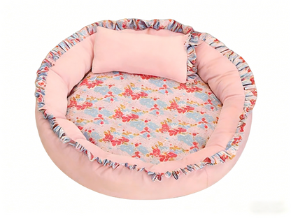 Best-Selling Soft Pet Bed | Cozy Ruffled Nest with Floral Lining (60cm Diameter)