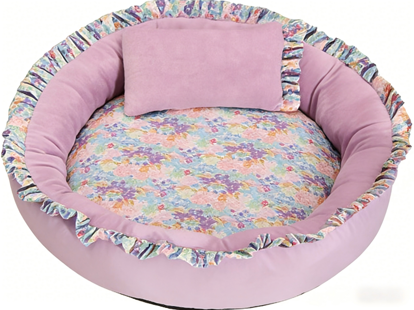 Best-Selling Soft Pet Bed | Cozy Ruffled Nest with Floral Lining (60cm Diameter)