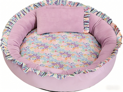 Best-Selling Soft Pet Bed | Cozy Ruffled Nest with Floral Lining (60cm Diameter)