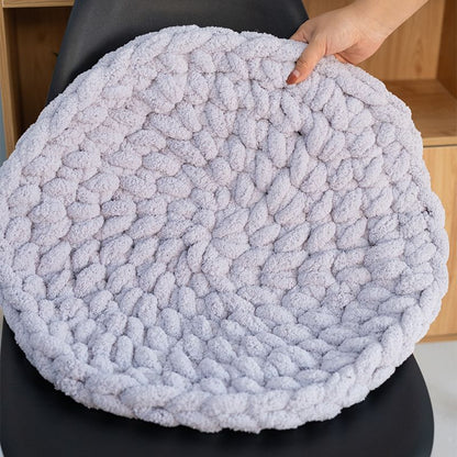 Dual-Use Chunky Knit Round Cushion | Pet Bed + Human Floor Pillow | Boho Cozy Decor for Living Room