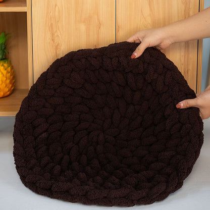 Dual-Use Chunky Knit Round Cushion | Pet Bed + Human Floor Pillow | Boho Cozy Decor for Living Room