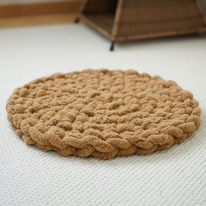Dual-Use Chunky Knit Round Cushion | Pet Bed + Human Floor Pillow | Boho Cozy Decor for Living Room