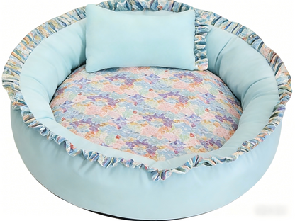 Best-Selling Soft Pet Bed | Cozy Ruffled Nest with Floral Lining (60cm Diameter)