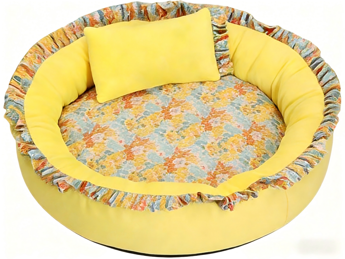 Best-Selling Soft Pet Bed | Cozy Ruffled Nest with Floral Lining (60cm Diameter)