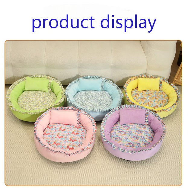 Best-Selling Soft Pet Bed | Cozy Ruffled Nest with Floral Lining (60cm Diameter)