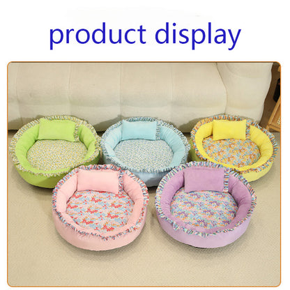 Best-Selling Soft Pet Bed | Cozy Ruffled Nest with Floral Lining (60cm Diameter)